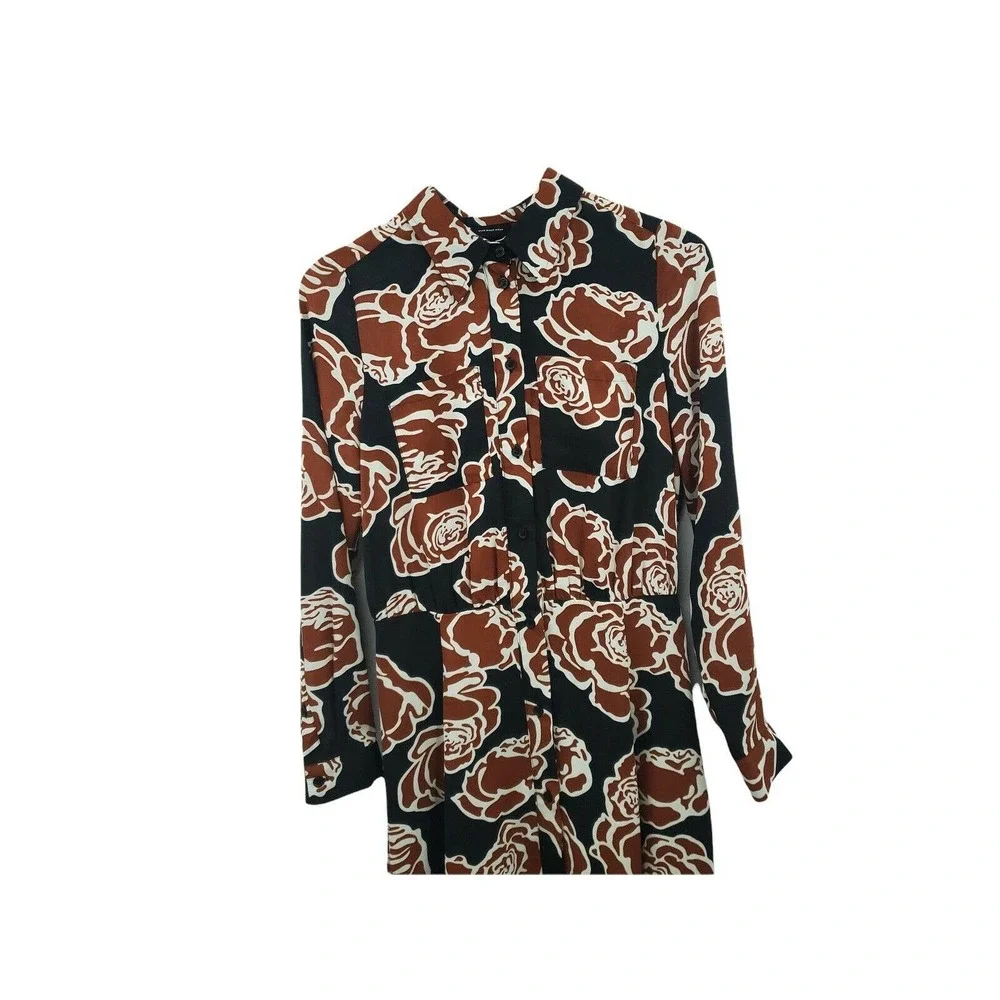 WHO WHAT WEAR WOMEN’S SIZE SMALL BLACK & BROWN BUTTON FRONT FLORAL DRESS - Picture 2 of 7